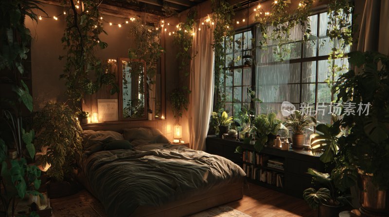 绿植环绕的温馨卧室场景