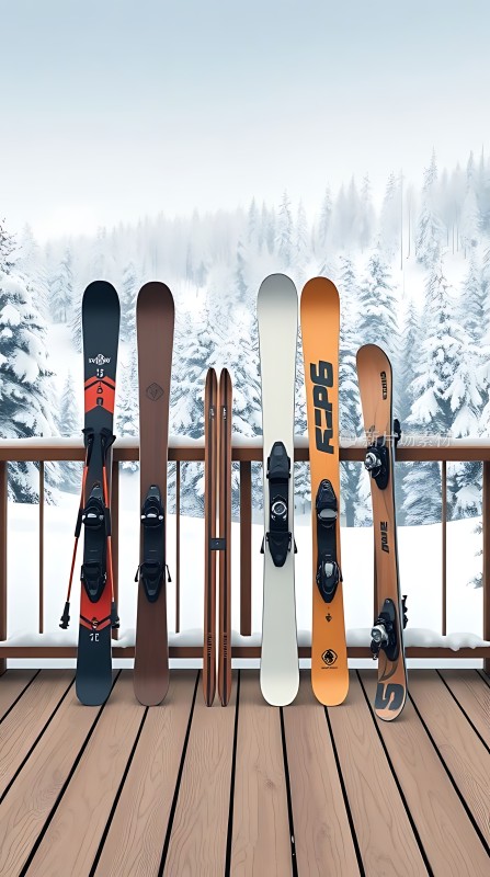 雪地上的滑雪板与单板