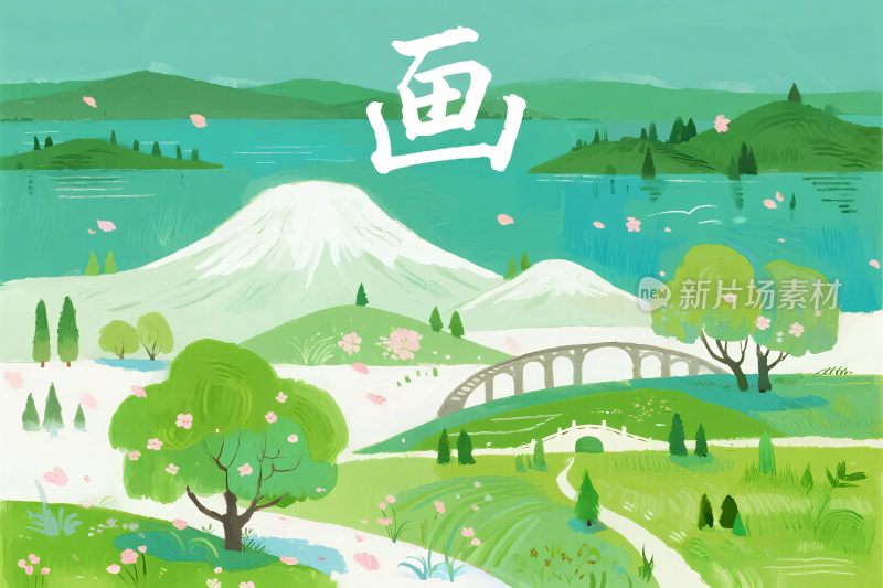 田园山水风景插画