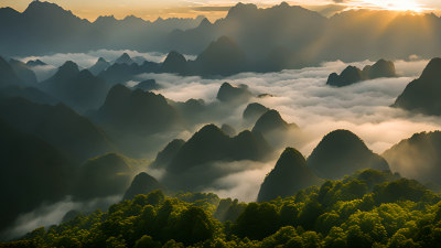 桂林山水照片山峰云海群山云雾缭绕自然风景