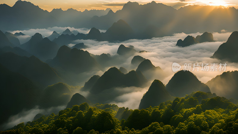 桂林山水照片山峰云海群山云雾缭绕自然风景