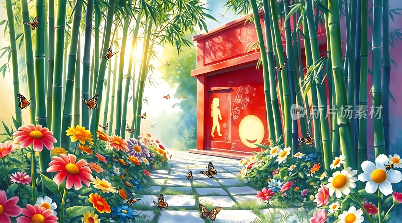 竹影花语蝴蝶翩翩