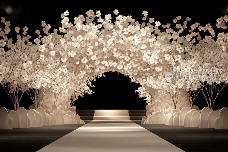 唯美白色花卉婚礼拱门场景