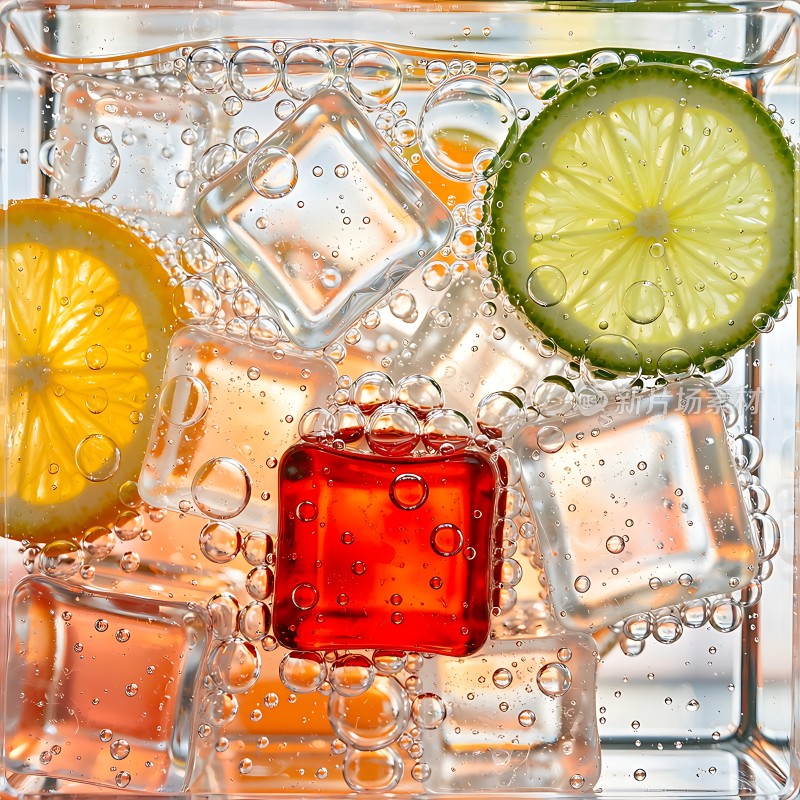 冰块柠檬气泡饮料