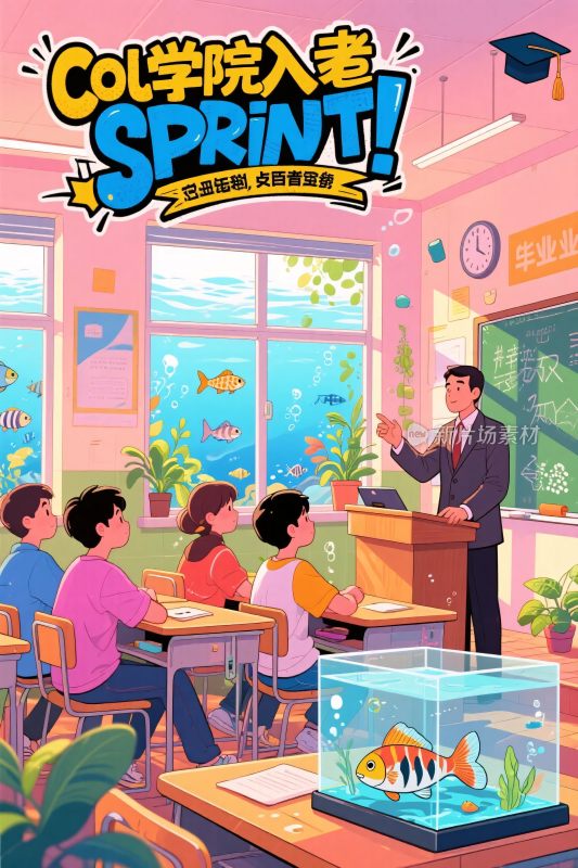 校园入学冲刺课堂插画
