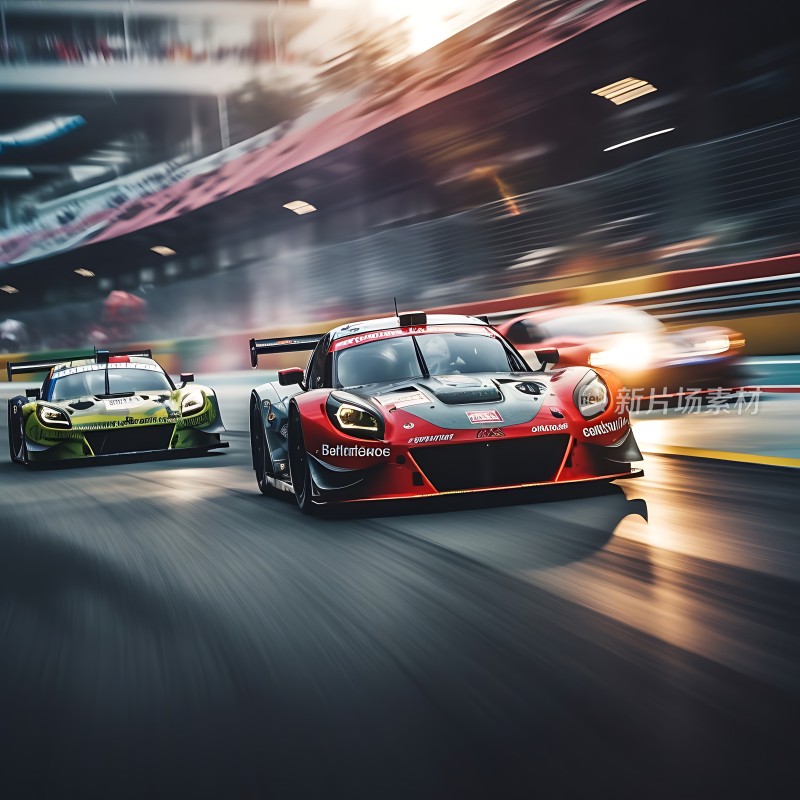 赛道竞速红色赛车领先群雄