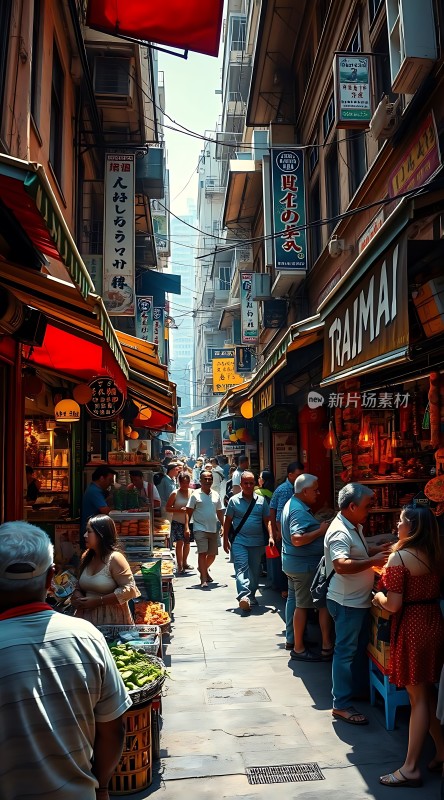 繁华街头热闹非凡琳琅满目商品人来人往