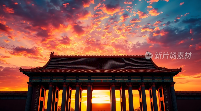 日落下的古建筑之美