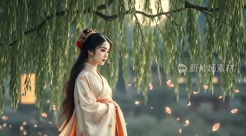 汉服佳人柳下飘香