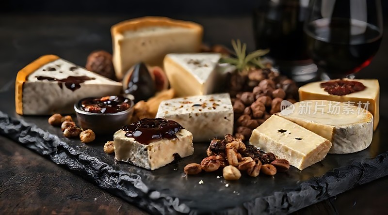奶酪拼盘配坚果和红酒