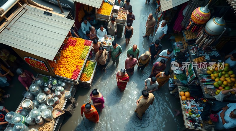 热闹集市琳琅满目商品人群熙攘