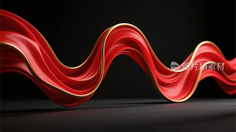 红色波浪形绸缎元素
