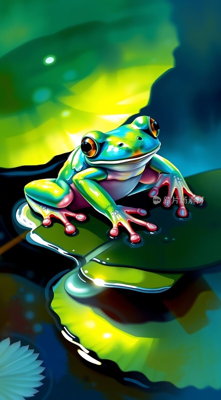 翠绿青蛙跃荷叶