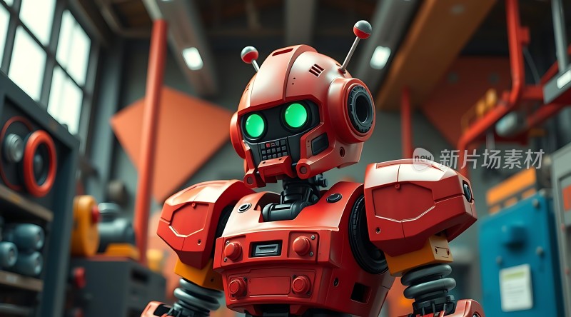 红色机器人绿色眼睛科技感十足