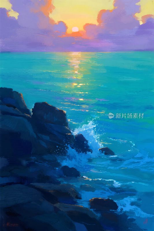 海边日落美景插画