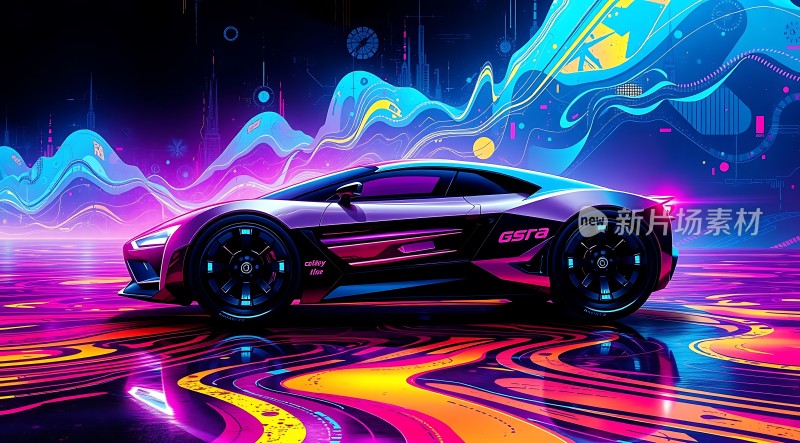 未来科技座驾霓虹色彩炫目跑车