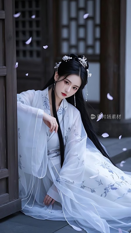 汉服佳人花瓣轻舞