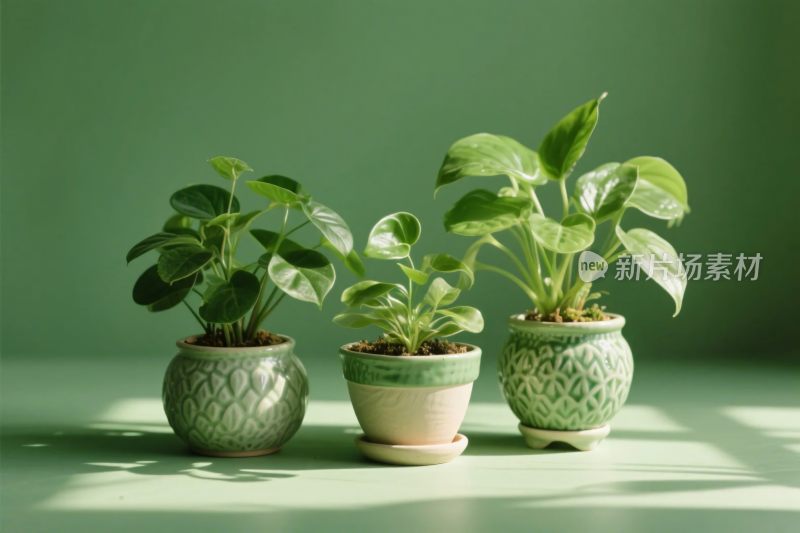 三盆绿植花盆摆件