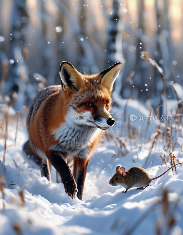 雪地狐狸捕鼠