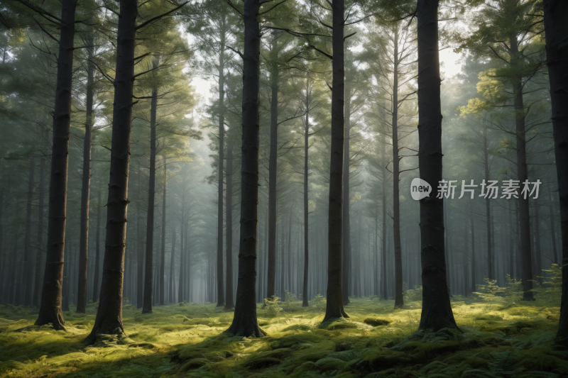 森林里的树木阳光透过树木照射高清风景图片