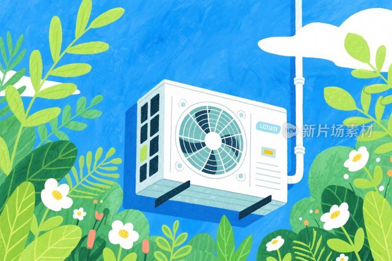 空调绿植自然环境插画