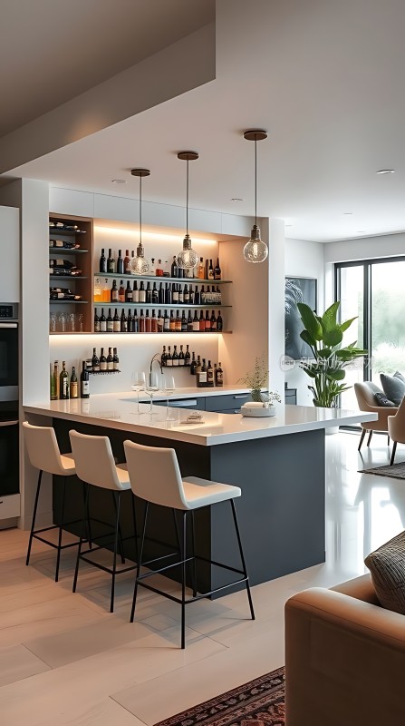 现代家居设计简约风格酒架、吧台和沙发