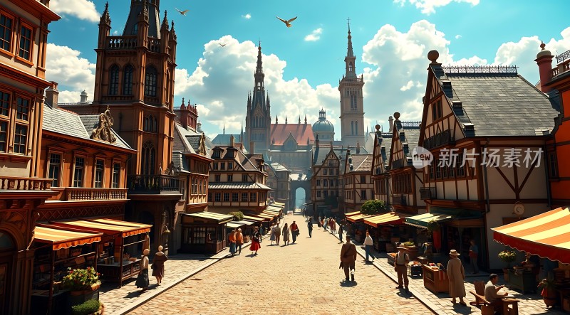 中世纪欧洲小镇风光