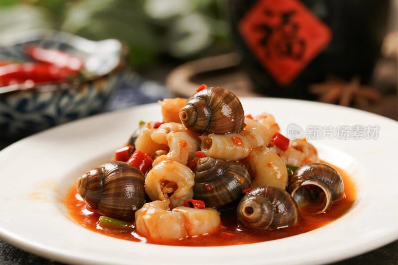 辣炒虾螺美食图