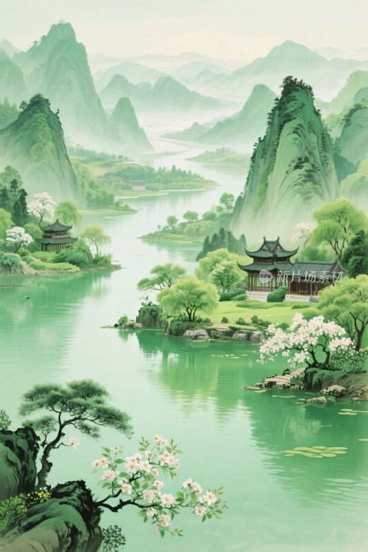 古风山水风景插画