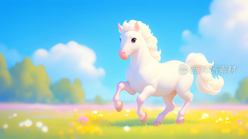 草地上奔跑的卡通小马