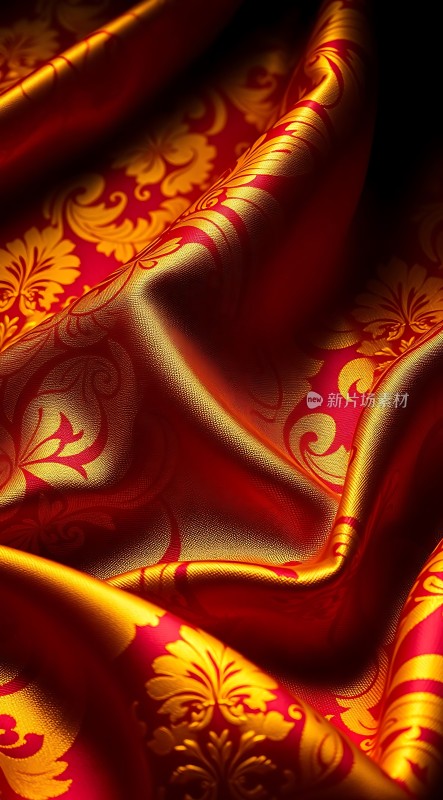 红色金色花纹布料