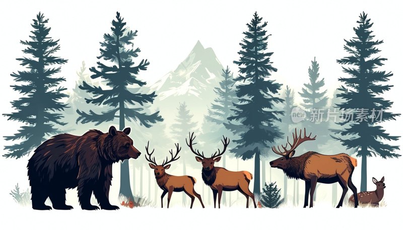 森林动物剪影