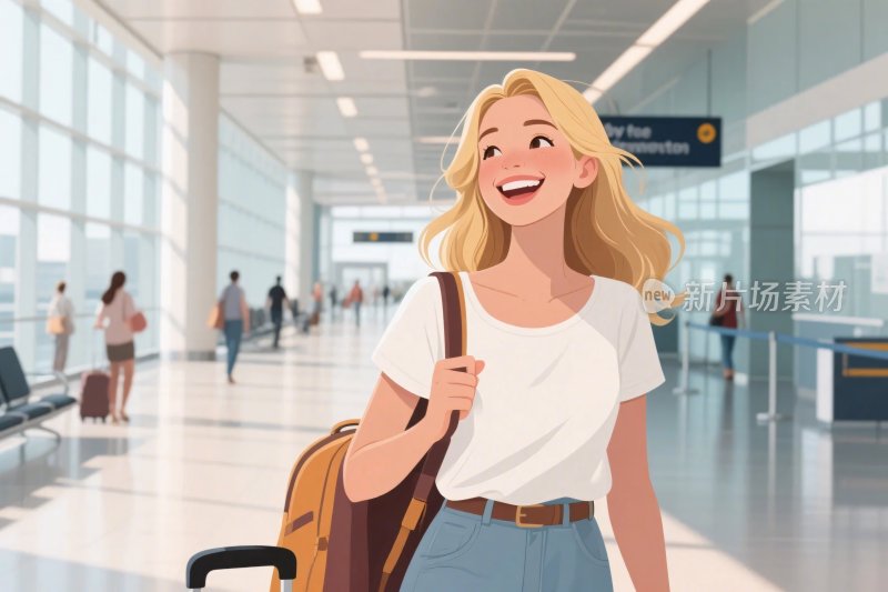 机场人物插画场景