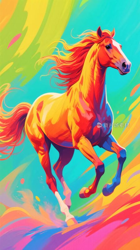 奔跑的多彩骏马插画