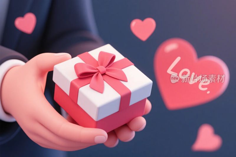 手捧礼盒爱心插画
