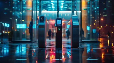 未来都市夜景下的智能闸机