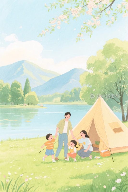 一家人户外露营美好场景