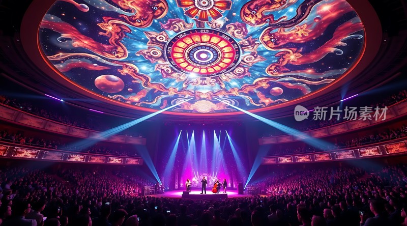 舞台灯光璀璨观众热情高涨天幕绚丽多彩
