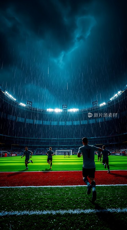 雨夜球场上的奔跑者