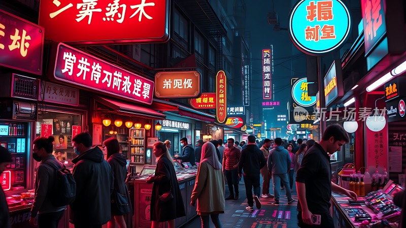 霓虹灯下的繁华夜市热闹非凡