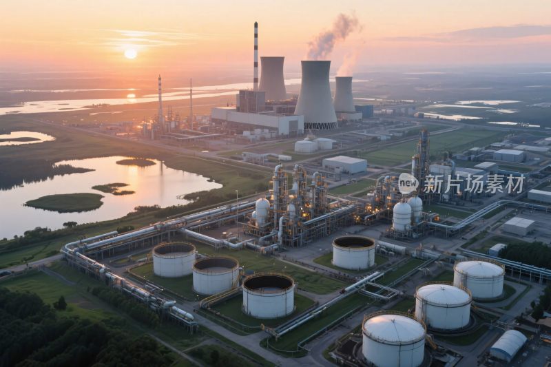 夕阳下的工业设施景观