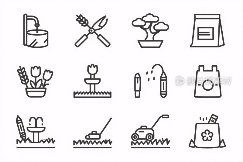 园艺相关线条图标集合