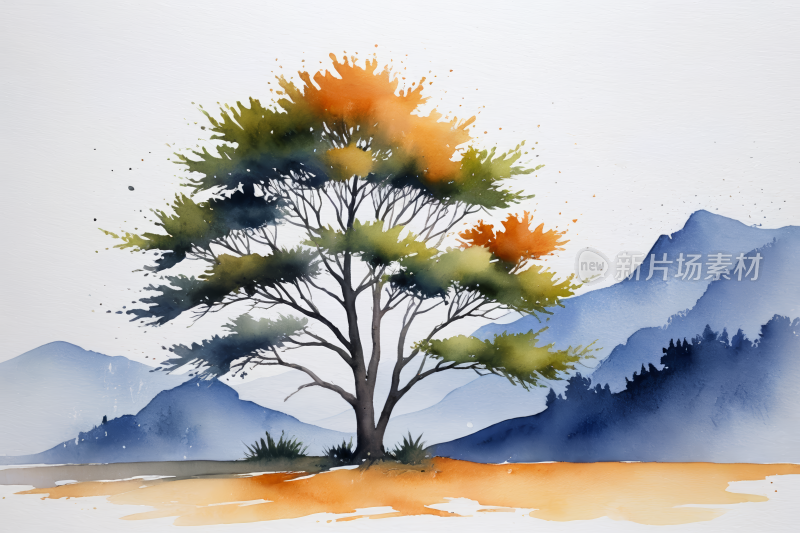 田野中央树插图片