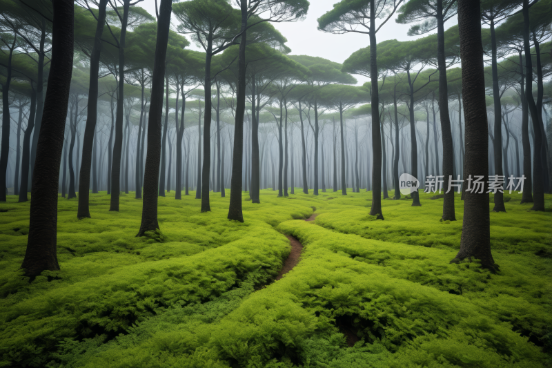 森林里的树木中间一条小路风光风景图片