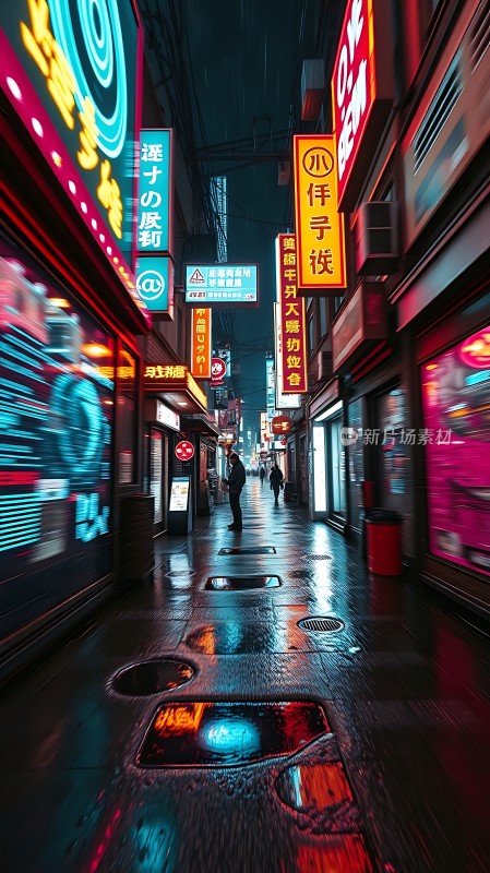 霓虹灯下的繁华街道