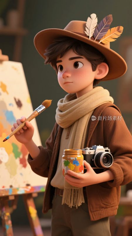 手持画具相机的可爱小男孩