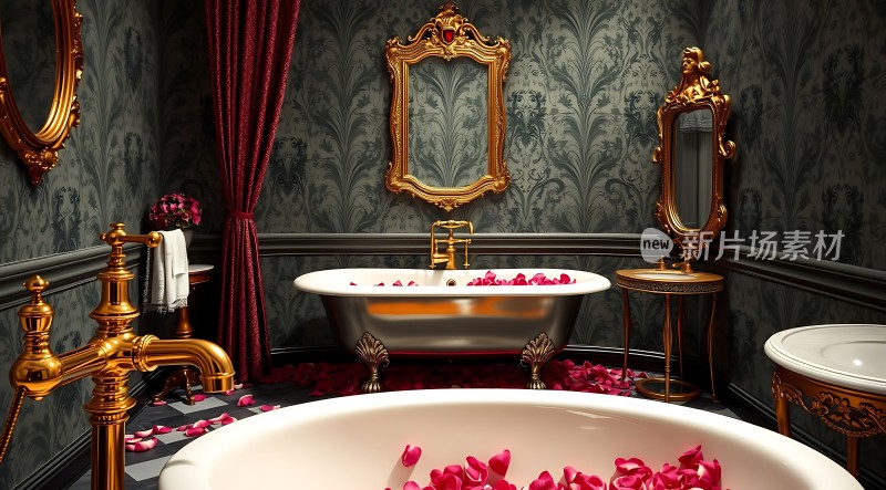 金色卫浴玫瑰花瓣浴缸