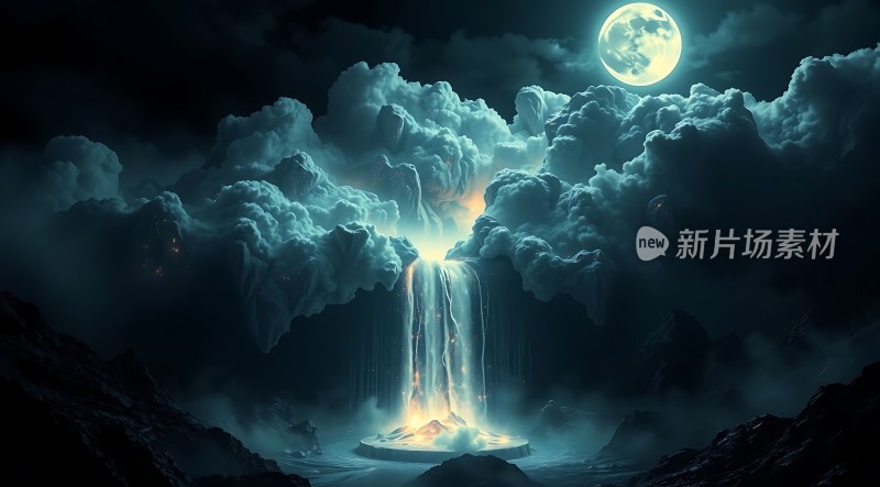 夜幕下的神秘瀑布奇景