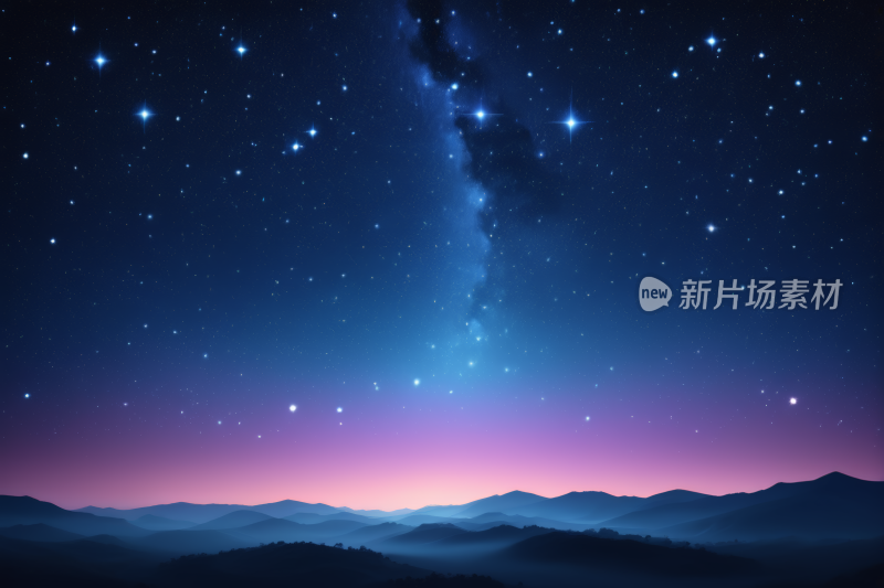 星空夜空有山脉和明亮的星星充满天空背景