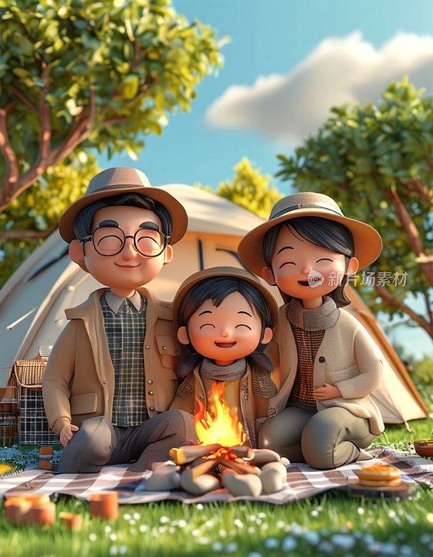家庭露营插画